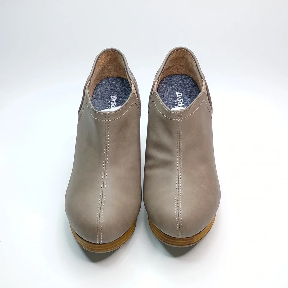 Dr. Scholls Harlow Wedge Booties Taupe Brown Perforated Ankle Boots Womens 8.5M